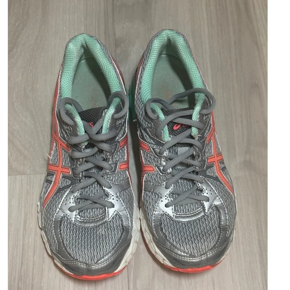 ASICS Running Shoes Womens 8.5 Gray Coral Teal Lace Up Athletic Sneakers